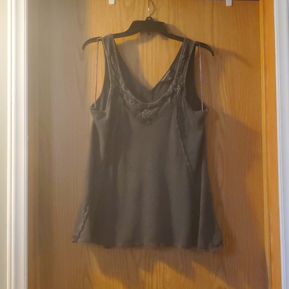 Rock & Republic Tops - Charcoal Grey Bi Texture Sleeveless Top with Mock Lace Detail